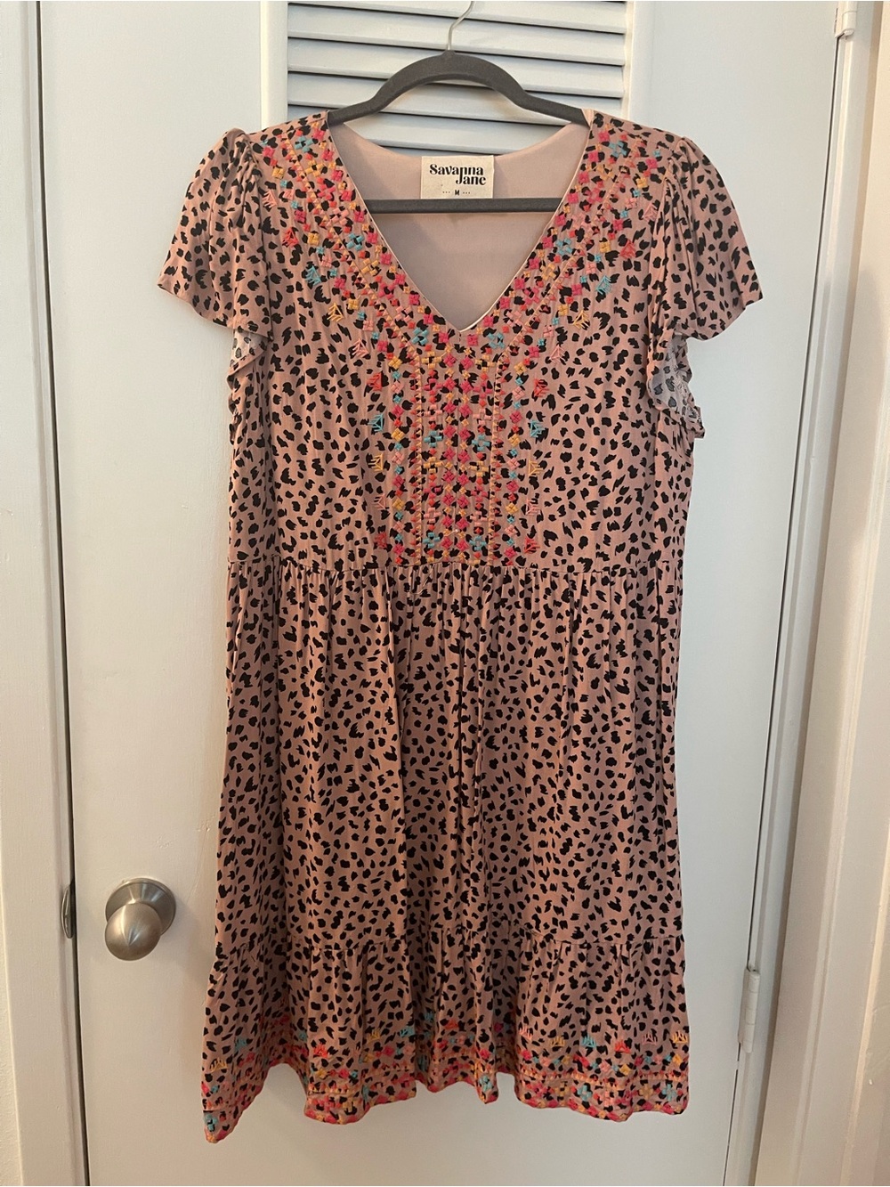 Savanna Jane Blush Pink Spot Dress with Multicolor Embroidery